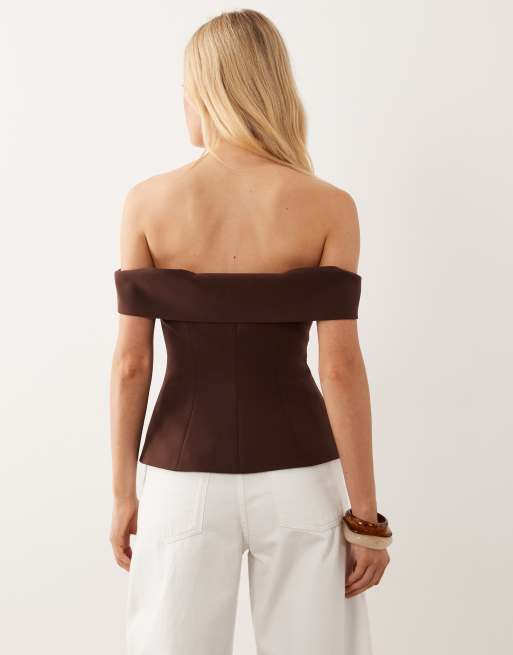 ASOS DESIGN bardot tailored waistcoat in chocolate brown, 3 of 4
