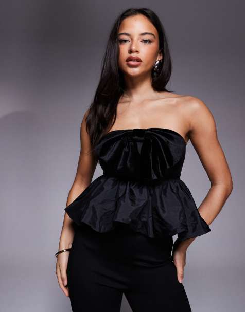 ASOS DESIGN - Bardot-top met fluwelen strik in zwart - view 1