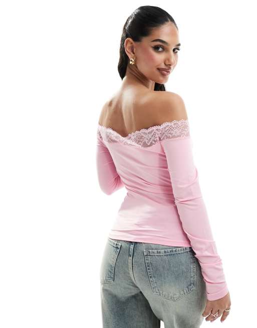 Pink bardot top sale