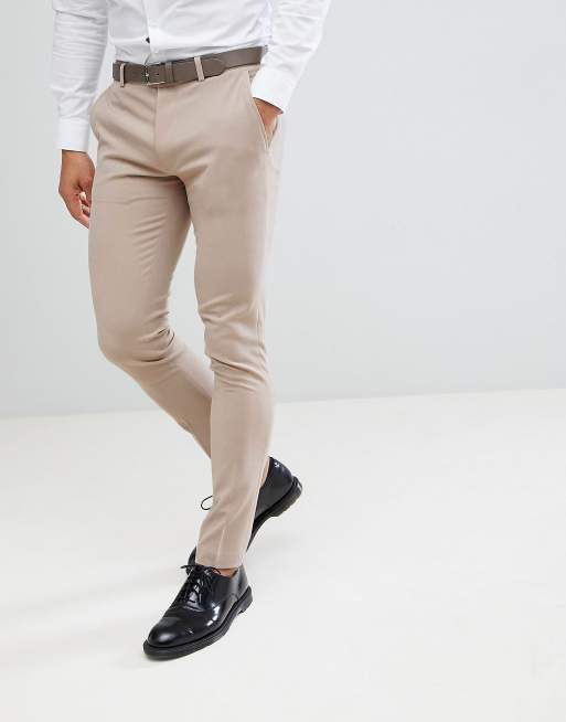 ASOS DESIGN - Bardzo dopasowane eleganckie spodnie w kolorze beżowym