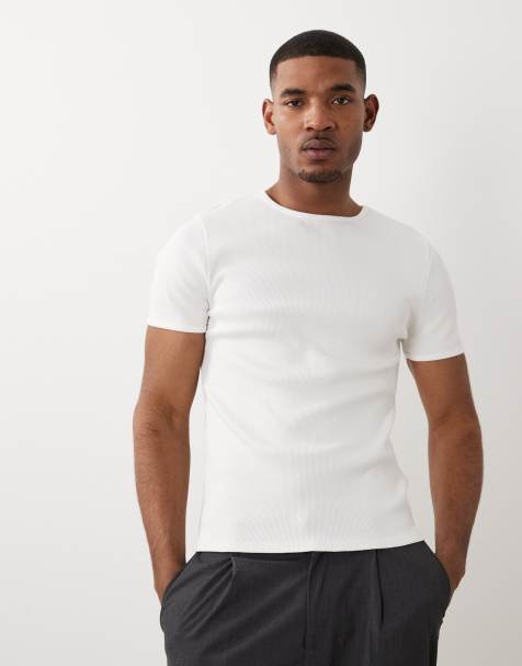 ASOS DESIGN – Bardzo gruby prążkowany biały T-shirt o kroju podkreślającym sylwetkę - view 1