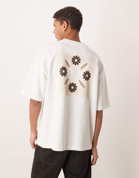 ASOS DESIGN – Bardzo gruby T-shirt oversize w kolorze złamanej bieli z letnią grafiką - view 1