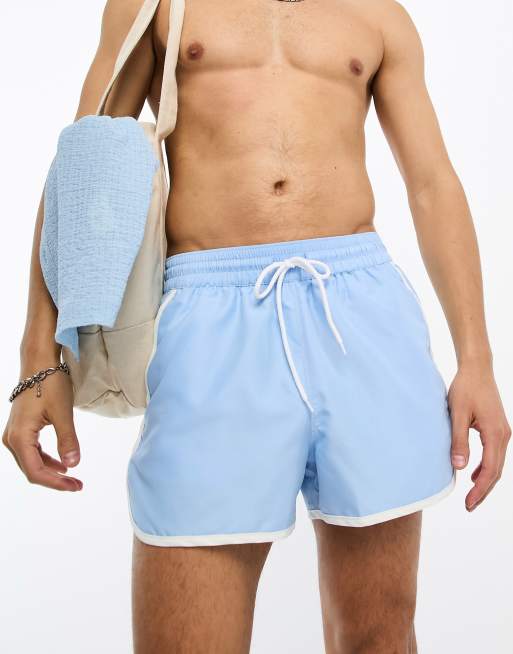 ASOS DESIGN – Bardzo krótkie szorty kąpielowe w kolorze niebieskim z kontrastowymi wstawkami po bokach