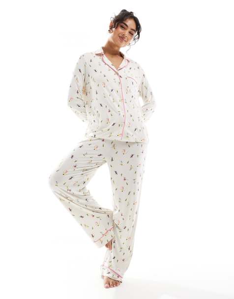 ASOS DESIGN – Bardzo miękka piżama w narciarski wzór z koszulą z długim rękawem i spodniami z kontrastowymi lamówkami - view 1