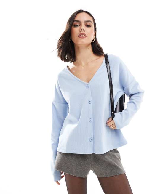 ASOS DESIGN – Bardzo miękki błękitny kardigan oversize o pudełkowym kroju
