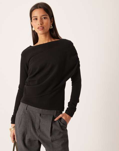 ASOS DESIGN – Bardzo miękki czarny kopertowy top z długimi rękawami - view 1