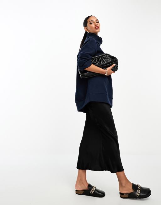 ASOS DESIGN – Bardzo miękki granatowy sweter o wydłużonym fasonie z golfem, część zestawu