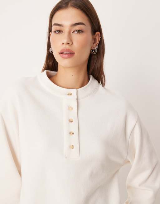 ASOS DESIGN – Bardzo miękki kremowy sweter oversize z kołnierzykiem typu henley, 4 z 4