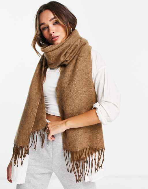 ASOS DESIGN – Bardzo miękki szal w dwóch odcieniach koloru camelowego