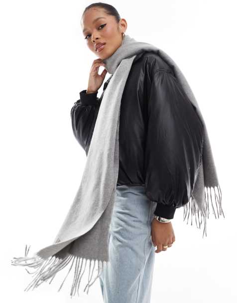 ASOS DESIGN – Bardzo miękki szalik z frędzlami w szarym melanżowym kolorze - view 1