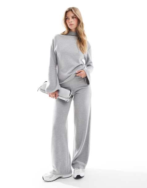 ASOS DESIGN – Bardzo miękki szary dresowy zestaw z bluzą z wysokim kołnierzem i spodniami - view 1