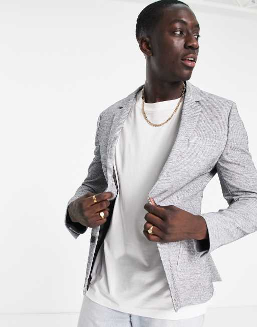 ASOS DESIGN – Bardzo obcisła marynarka garniturowa w drobne prążki z szarego dżerseju