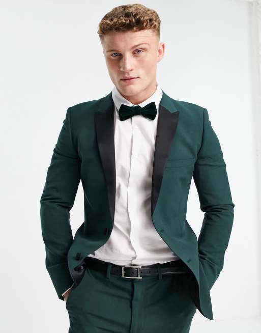 ASOS DESIGN – Bardzo obcisła marynarka smokingowa w ciemnym zielonym kolorze