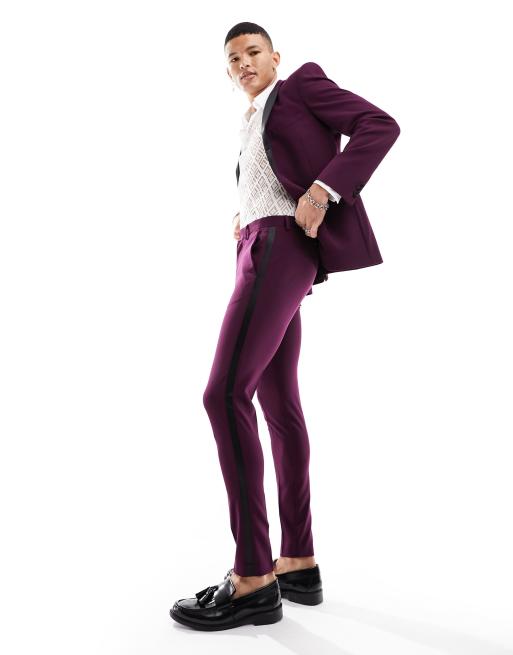 ASOS DESIGN – Bardzo obcisłe spodnie smokingowe w fioletowym kolorze, 2 z 5