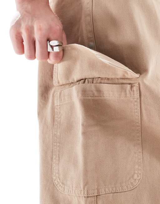 ASOS DESIGN – Bardzo obszerne wciągane spodnie bojówki w kolorze beżowym, 3 z 5
