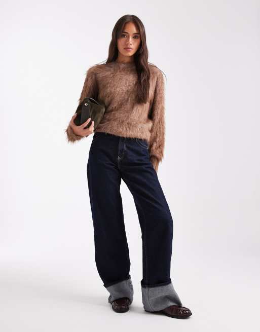 ASOS DESIGN – Bardzo puszysty dzianinowy sweter z okrągłym dekoltem w kolorze brązowoszarym, 3 z 4
