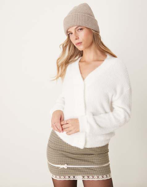 ASOS DESIGN ultra fluffy oversized rib cardigan in white