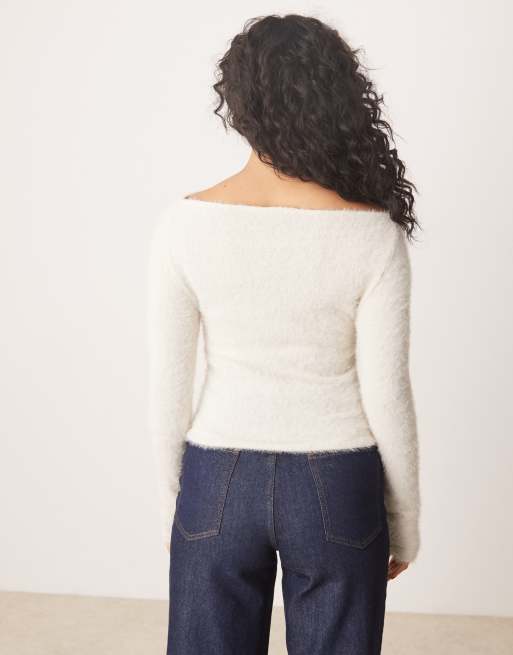 ASOS DESIGN – Bardzo puszysty top z prostym dekoltem w kolorze kości słoniowej, 4 z 4