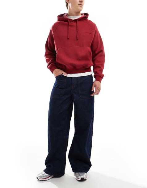 ASOS DESIGN – Bardzo szerokie ciemnoniebieskie jeansy z kontrastowymi czerwonymi szwami - view 1
