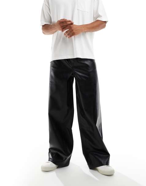 ASOS DESIGN loose trousers in black faux leather