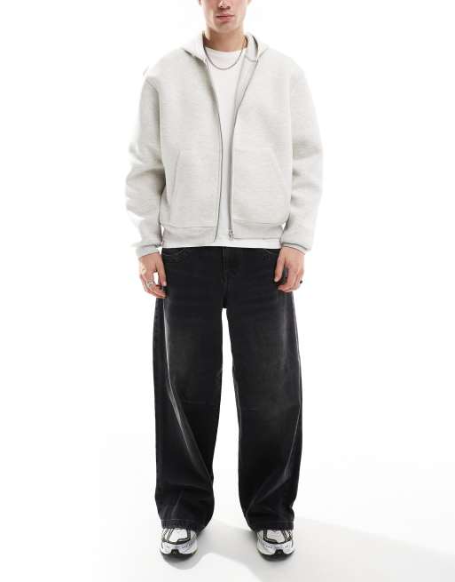 ASOS DESIGN – Bardzo szerokie jeansy w spranym czarnym kolorze