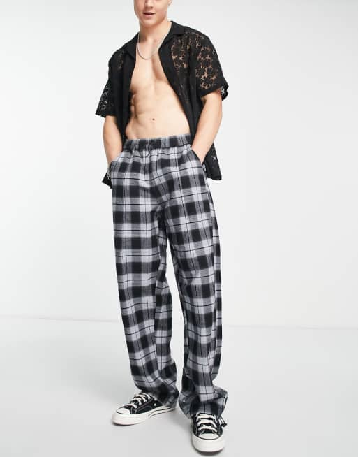 ASOS DESIGN – Bardzo szerokie spodnie w niebieską kratkę