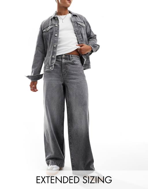 ASOS DESIGN – Bardzo szerokie szare jeansy z efektem sprania