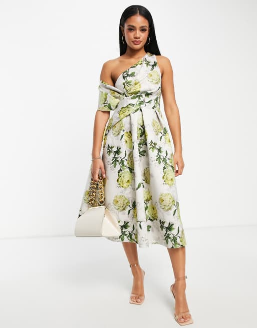 ASOS DESIGN bare shoulder prom midi dress in floral print ASOS