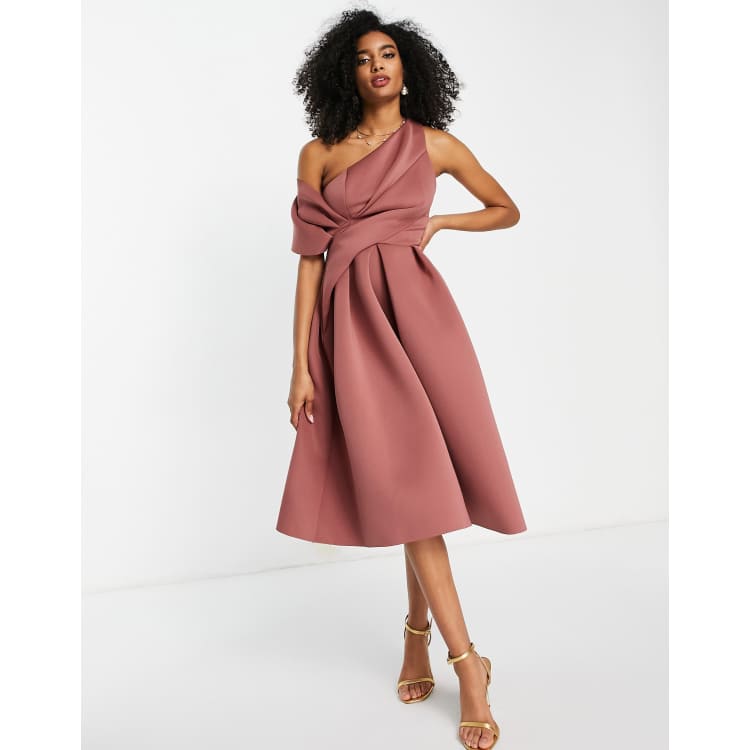 ASOS DESIGN bare shoulder prom midi dress in rose