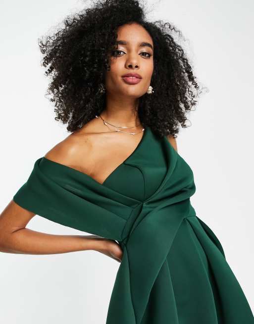 Green one shoulder online prom dress