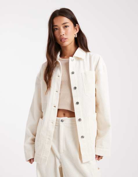 ASOS DESIGN – Barn-Jacke aus Cord in Winterweiß, Kombiteil - view 1