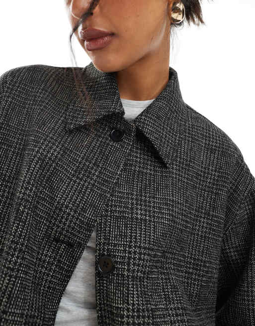ASOS DESIGN – Barn-Jacke mit Bomberjacken-Saum, Kontrast-Kragen und monochromem Karomuster, 3 von 4