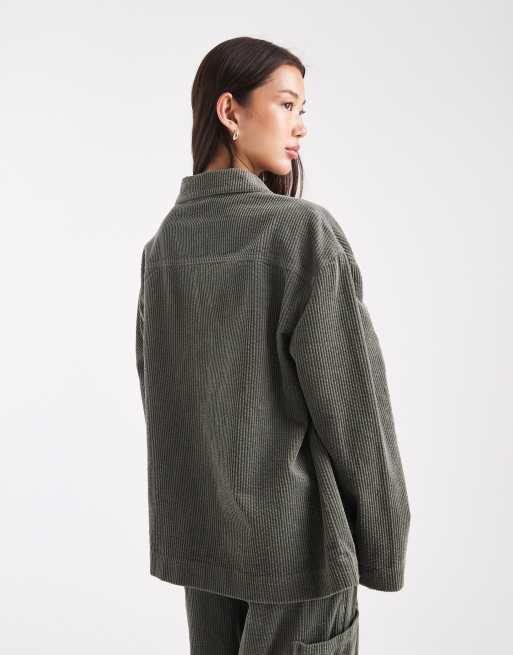 ASOS DESIGN barn jacket co-ord in cord in green, 2 of 4