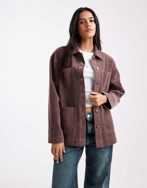 ASOS DESIGN barn jacket in cord in mocha