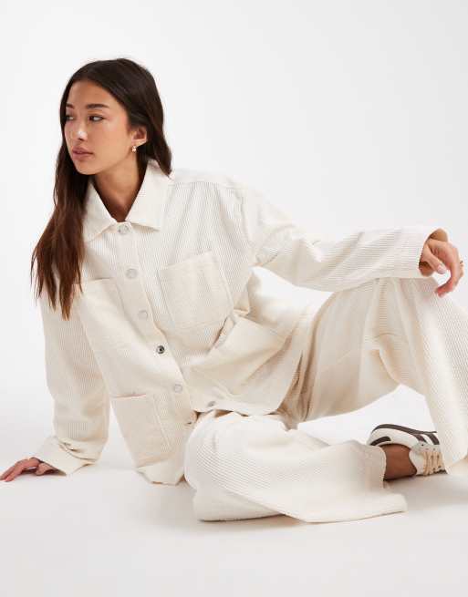ASOS DESIGN barn jacket in cord in winter white - part of a set, 3 of 4