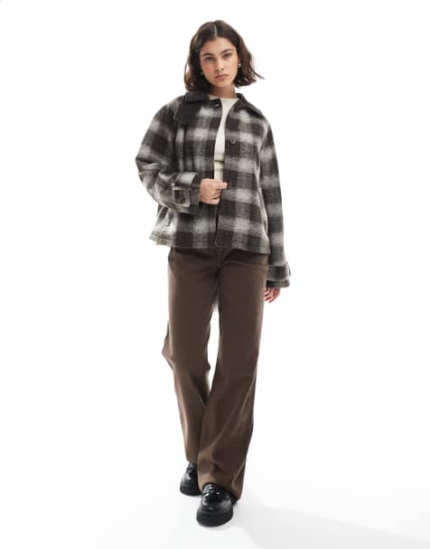 ASOS DESIGN barn jacket with contrast collar in black and white plaid - view 1
