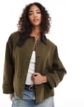 [ASOS DESIGN] ASOS DESIGN barn jacket with contrast collar in khaki-Green S Khaki