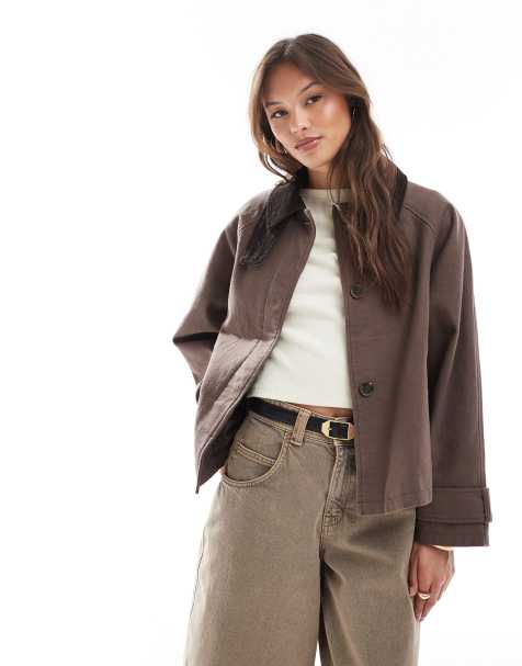 ASOS DESIGN barn jacket with contrast collar in mocha - view 1