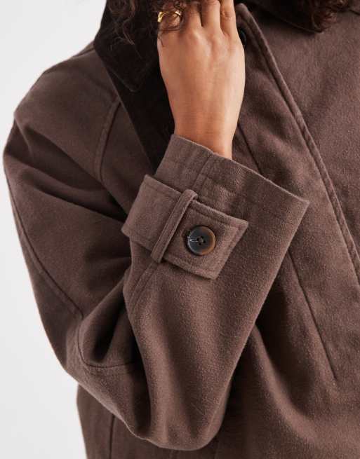 ASOS DESIGN barn jacket with contrast collar in mocha