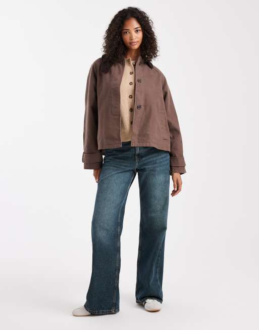ASOS DESIGN barn jacket with contrast collar in mocha