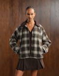 [ASOS DESIGN] ASOS DESIGN barn jacket with contrast collar in mono check-Multi XS Mono check