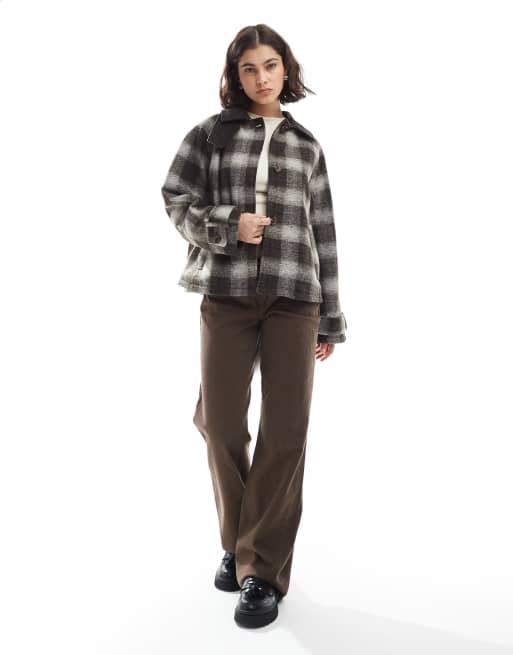 ASOS DESIGN barn jacket with contrast collar in mono check