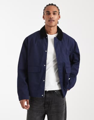 Asos Design Barn Jacket With Contrast Collar In Blue