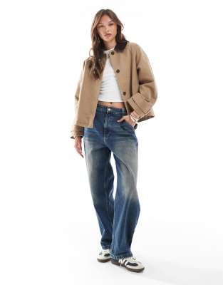 Asos Design Barn Jacket With Contrast Collar In Brown