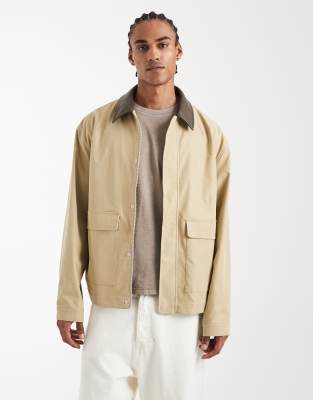 Asos Design Barn Jacket With Contrast Collar In Neutral