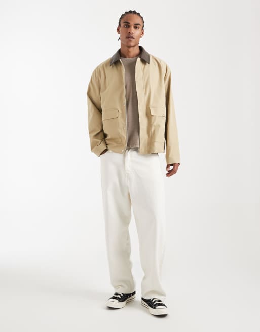 ASOS DESIGN barn jacket with contrast collar in stone, 2 of 5