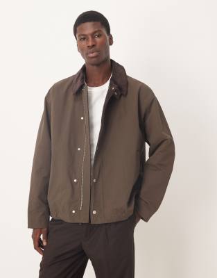 Asos Design Barn Jacket With Cord Collar In Brown