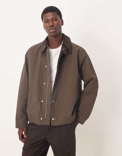 ASOS DESIGN barn jacket with cord collar in brown - view 1