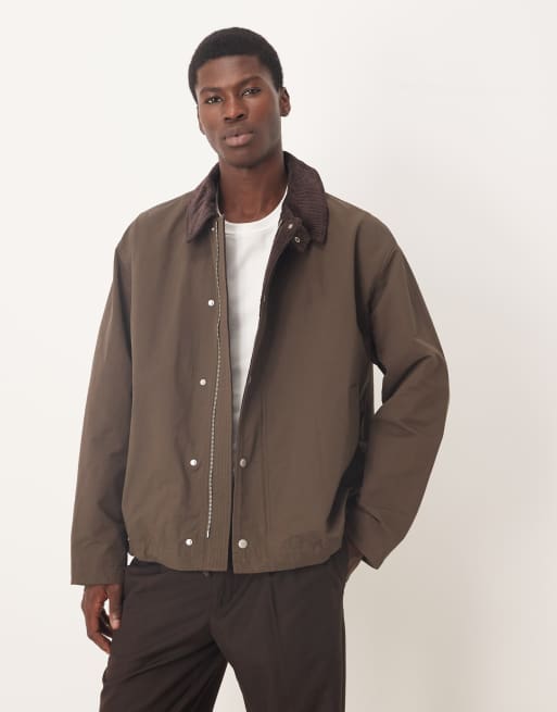 ASOS DESIGN barn jacket with cord collar in brown