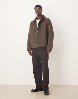 Asos Design Barn Jacket With Cord Collar In Brown